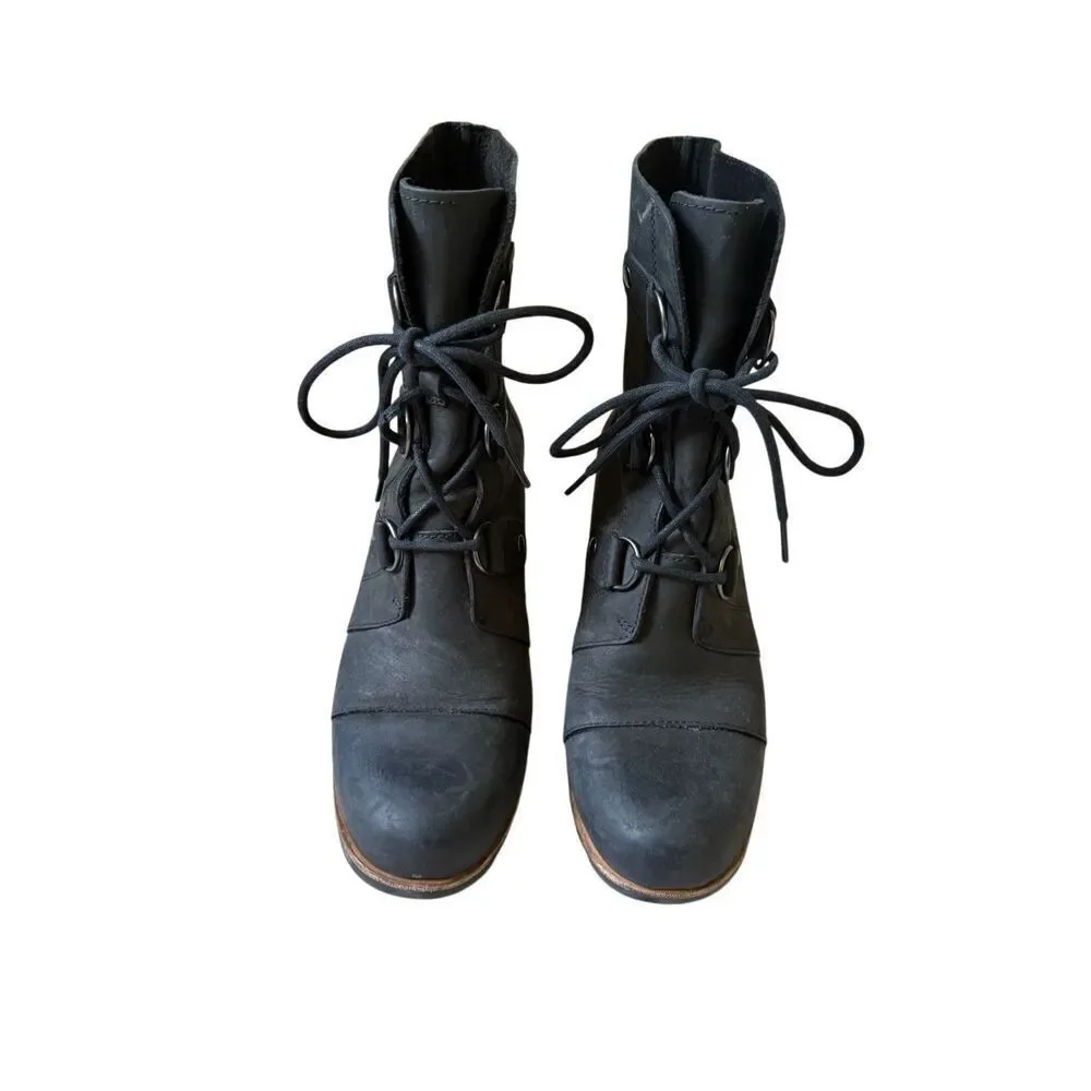 Sorel Joan Of Arctic Leather Lace Up Boots size 9:5 Black